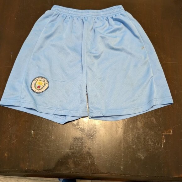 Manchester City Boys Soccer Shorts Sky Blue Youth Size 8/10 100% Polyester - Picture 1 of 3